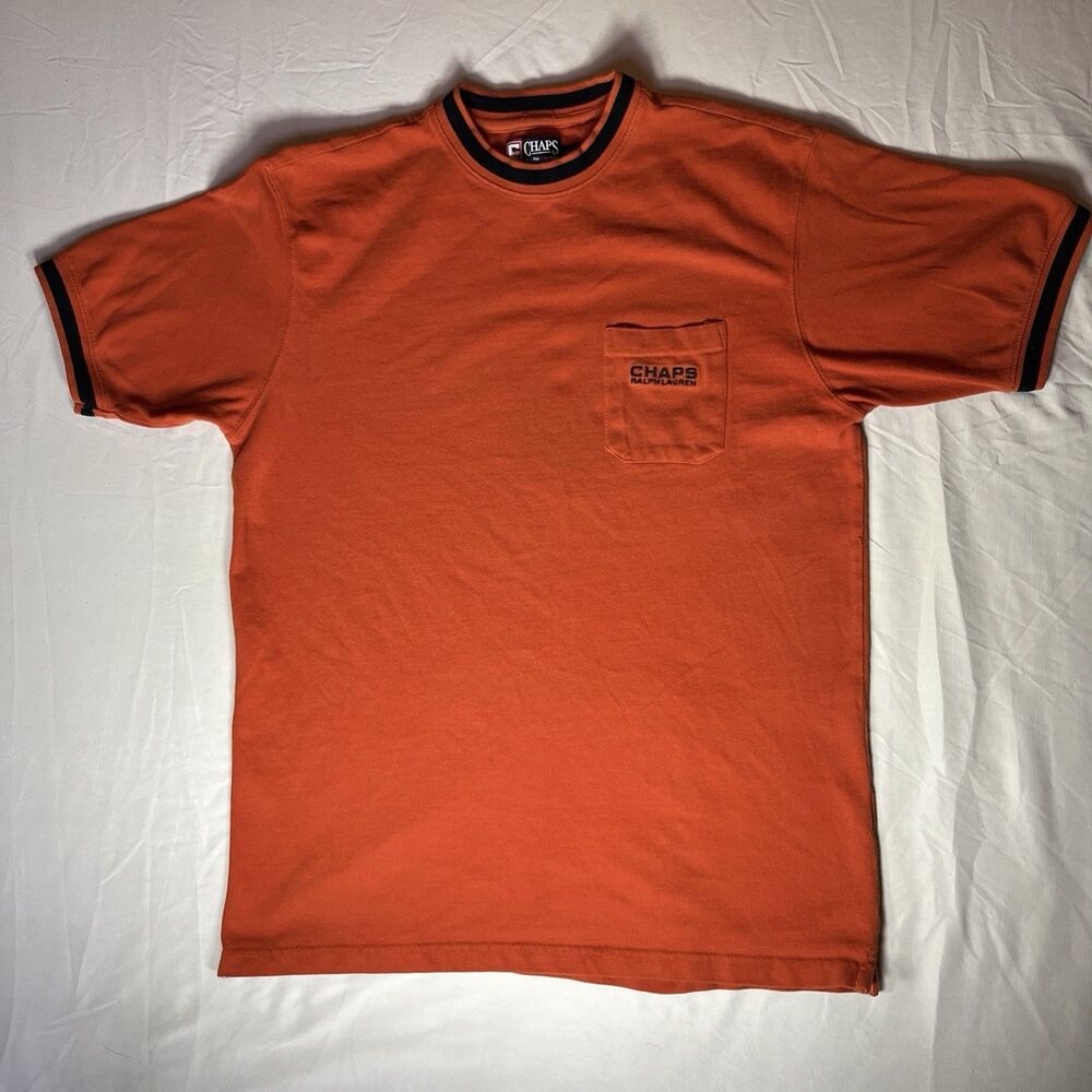 VTG Chaps Ralph Lauren Shirt Adult Large orange Embroidered Y2K PREPPY KNIT